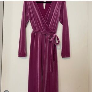 Elegant Pink Velvet Faux Wrap Dress
